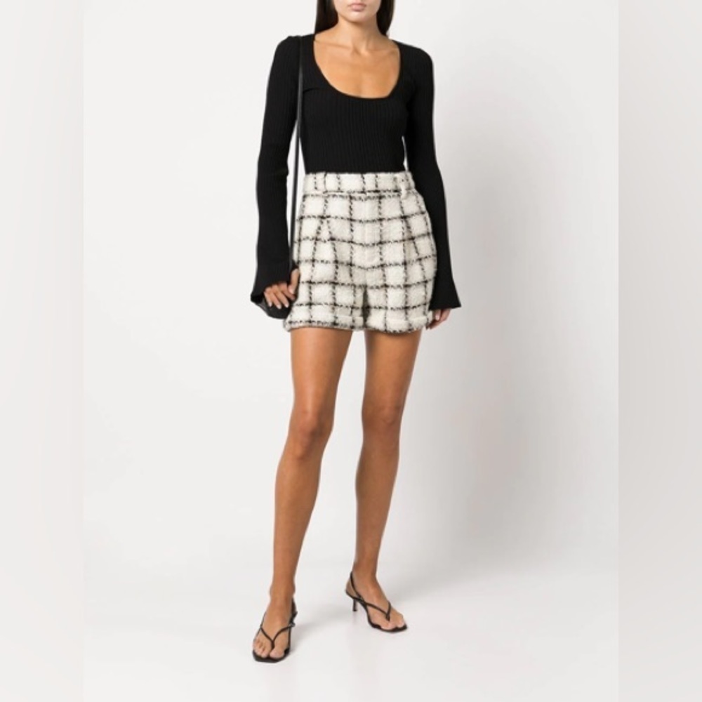 ANINE BING Becky Window Pane Tweed Shorts